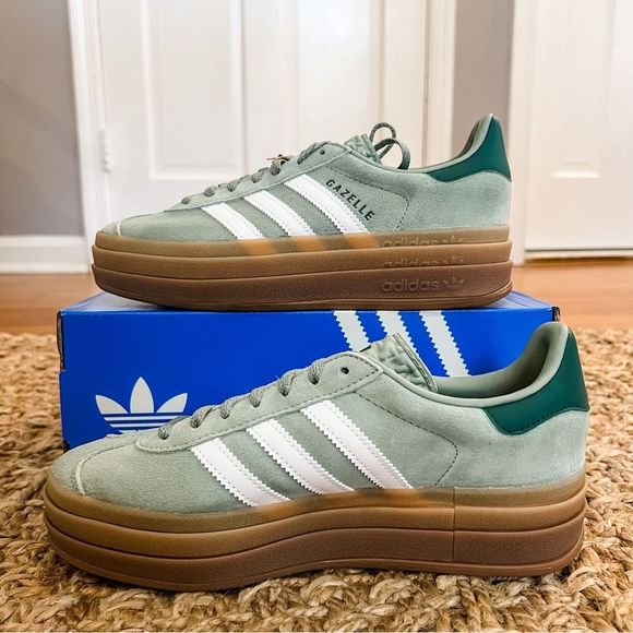 NWT Adidas Gazelle Bold Platform Gum Sole Shoes Silver Green Women’s Size 6 - Picture 8 of 14